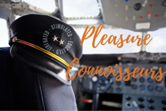 My Sex Ed Journey, meet your captain, Pleasure Connoisseurs cockpit photo, with Pleasure Connoisseurs logo in orange over laying the image.