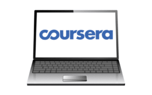 Sex Ed Classes, Coursera logo on a computer with a blue font.