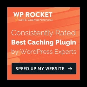 Blog Resources, WP Rocket logo, black outline and orange, white and black font.